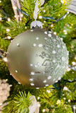 Moss Green Snowflake Glass Ornaments, Set of 6