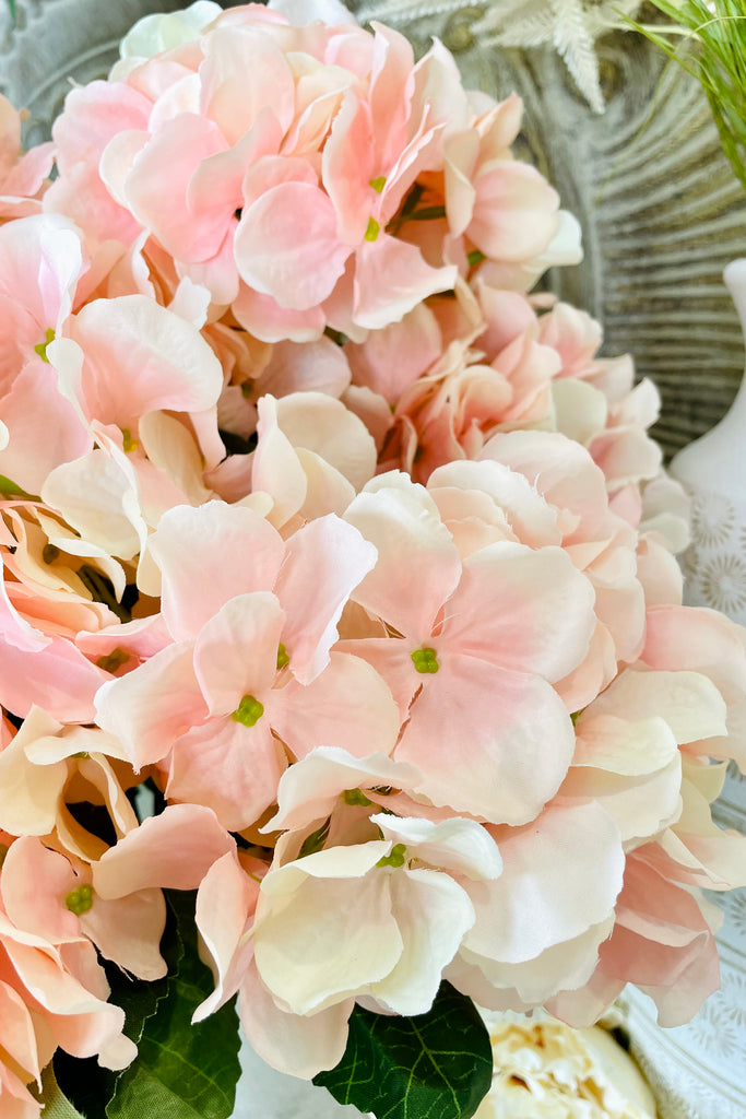 22" Hydrangea Bush with Leaves in Light Pink, Set of 2