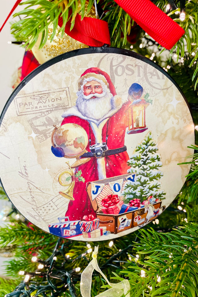 6" Post Card Santa Disc Ornament - Set of 4