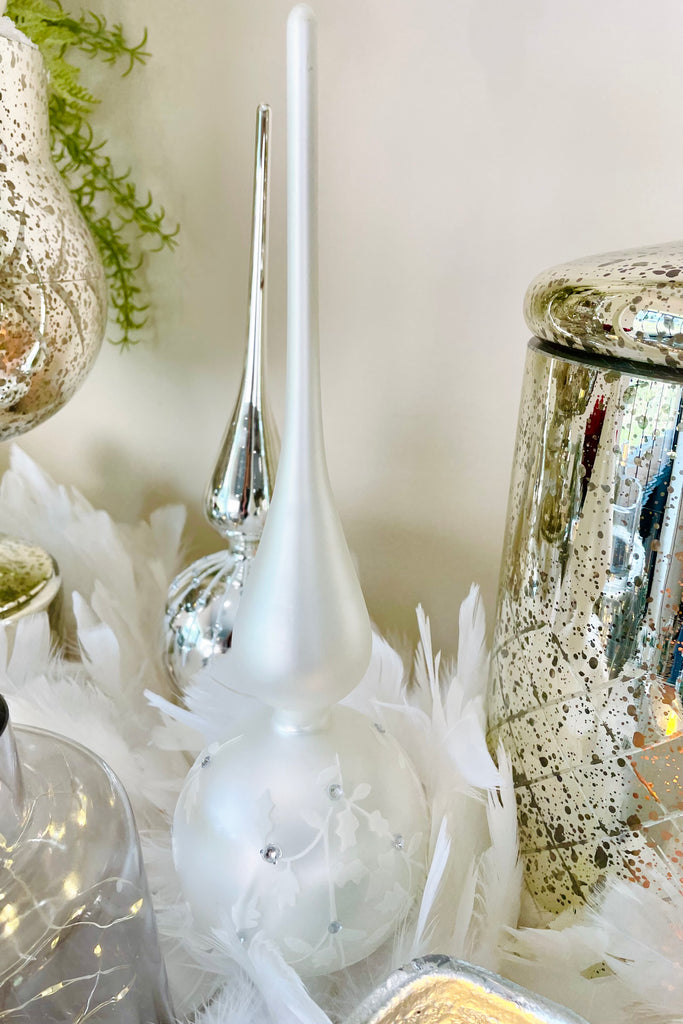 Silver and White Glass Finials, Set of 3