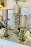 Embossed Silver Mercury Glass Candleholders, Set of 3