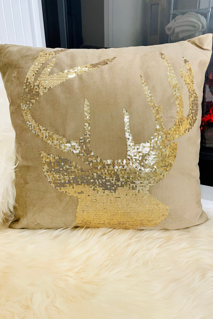 Sparkling Velvet Reindeer Pillow
