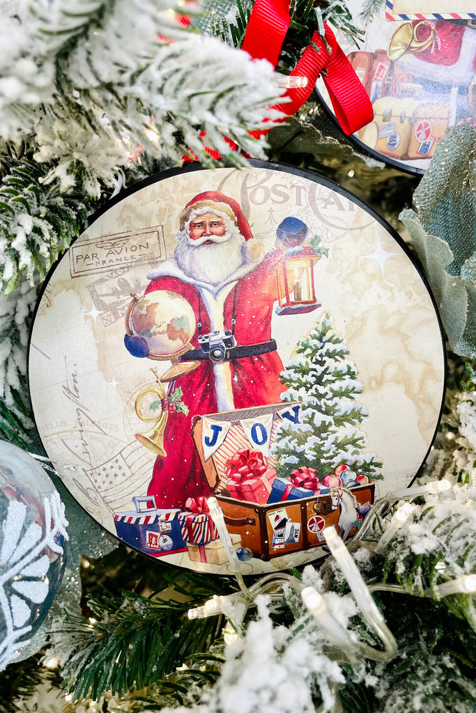 6" Post Card Santa Disc Ornament - Set of 4