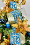 Royal Blue and Gold Embroidered Wide Luxury Wired Ribbon