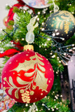 Gold Metallic Holly European Glass Ornaments, Set of 4