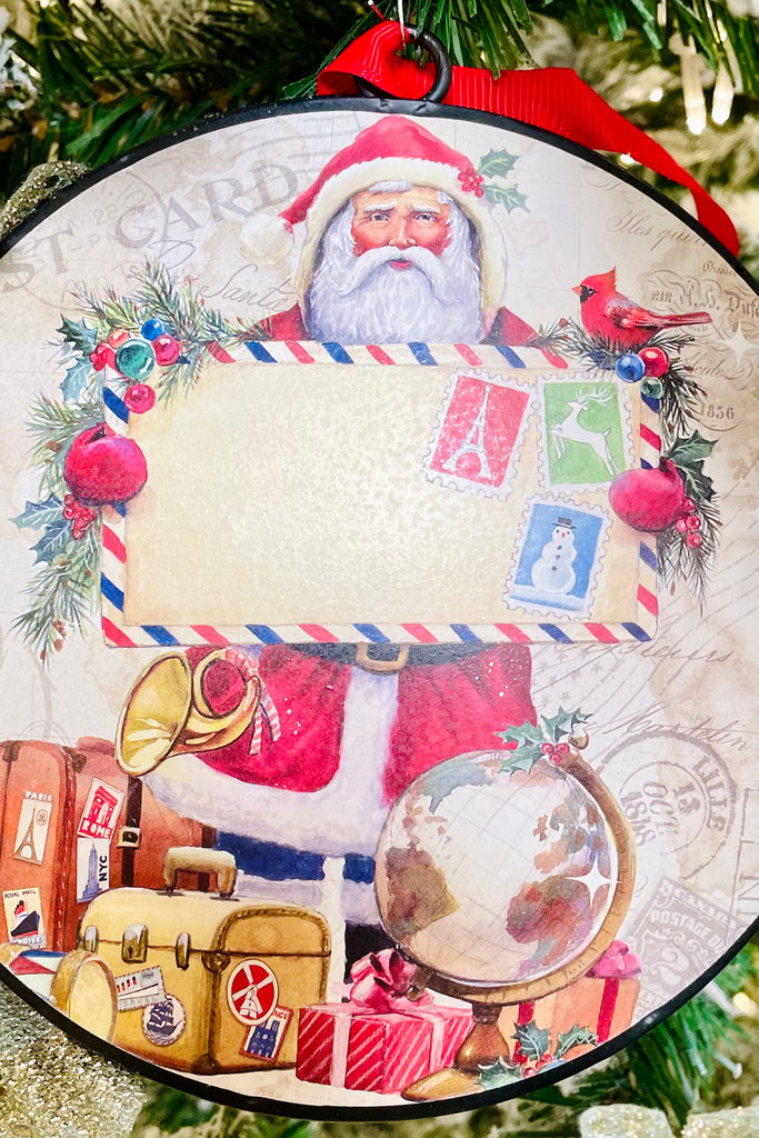 6" Post Card Santa Disc Ornament - Set of 4