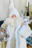Cream Fringe Coat Santa w/Wreath & Sack