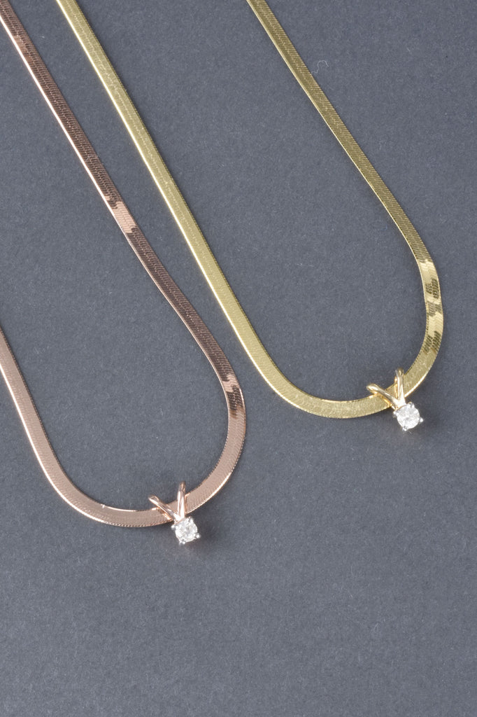 Sterling Herringbone Necklace with 1/10ct Diamond Slide Pendant