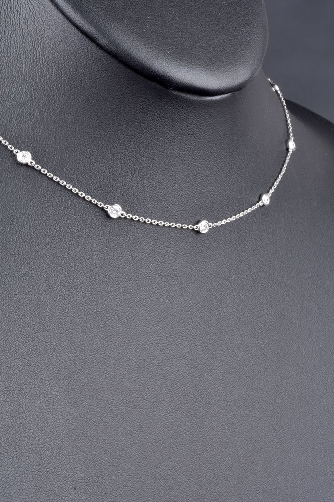 14K White Gold 1ct Bezel Set Diamond Station Necklace