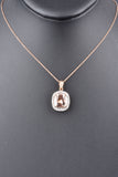 14K Gold 3ct Morganite and Diamond Rectangular Pendant with Chain