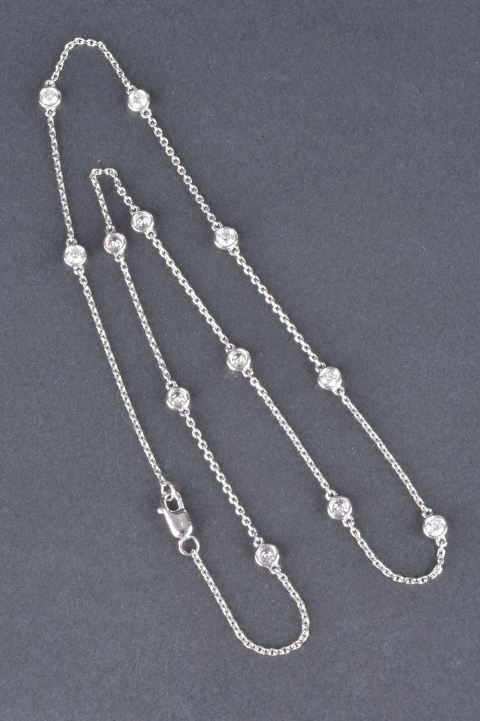 14K White Gold 1ct Bezel Set Diamond Station Necklace