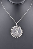 Walking Liberty Coin Half Dollar with Gemstone Border Pendant w/ Necklace