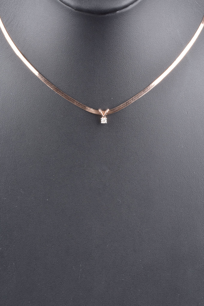 Sterling Herringbone Necklace with 1/10ct Diamond Slide Pendant