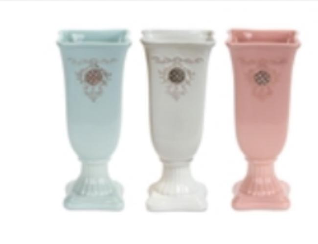 Set of 3 Jeweled Ceramic Urn Style Vases