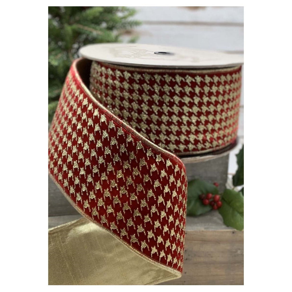 Red and Gold Herringbone Luxury Wired Ribbon