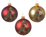 Flocked Trees European Glass Ornaments, Set of 6