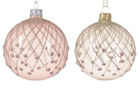 Pink and Pearl Glitter Net Ornaments, Set of 6