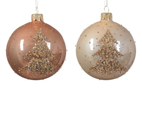 Sparkling Rose Christmas Tree European Glass Ornaments, Set of 6
