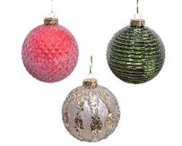 Large Dimensional Red, Green, and Pearl Glass Ornaments Set of 12