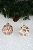 3'' Blush and Winter White Embroidered Flowers Glass Ornaments, Set of 6