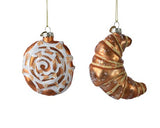 Cinnamon Roll and Croissant Glass Ornaments, Set of 4