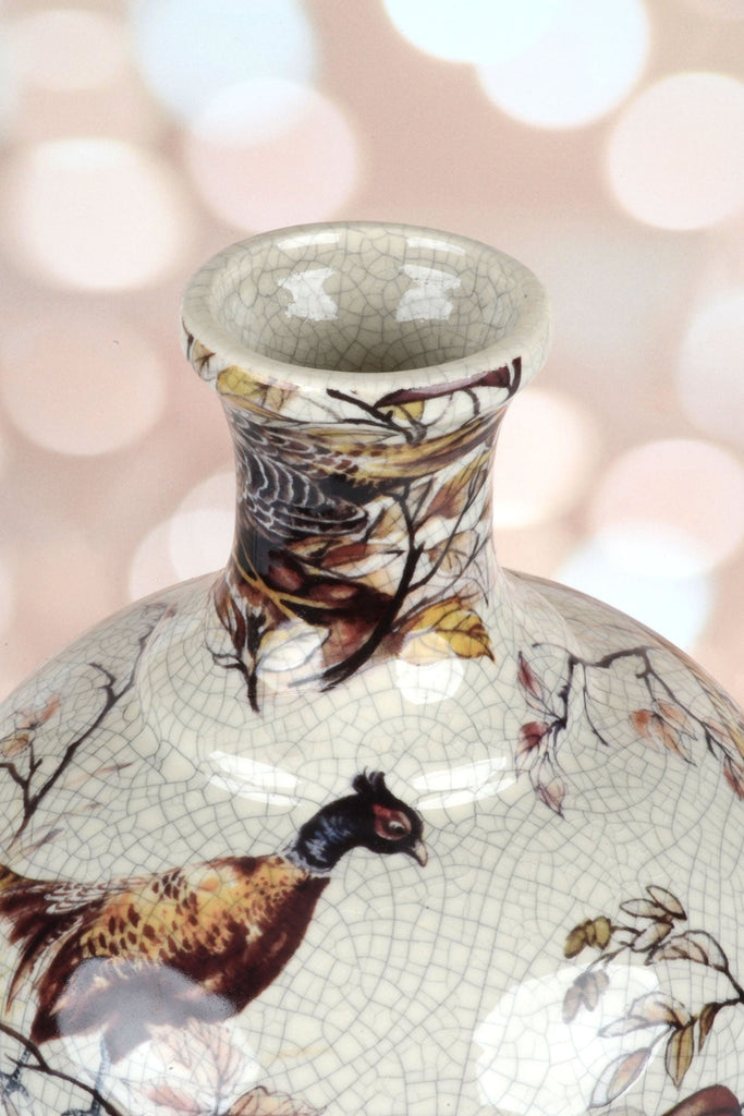 Ceramic Pheasant Vase with Pedestal