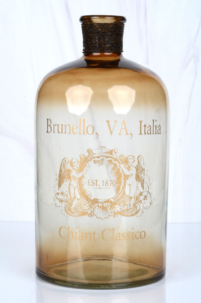 Brown Glass Bottle w/Antique Script