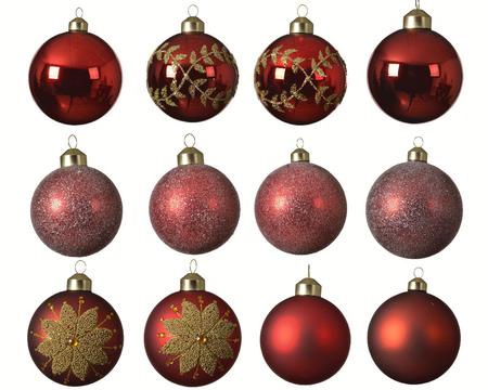 12 Piece Christmas Red and Burgundy Glass Ornament Box Set