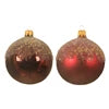 Oxblood Glitter Top European Glass Ornament, Set of 6