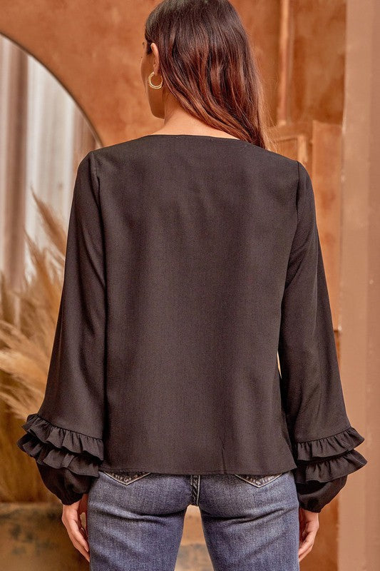 Embroidered Top with Sleeve Detail