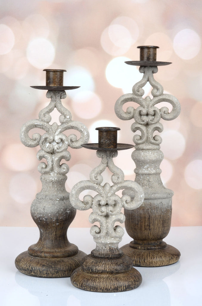Set of 3 Gray Wash Taper Candleholders