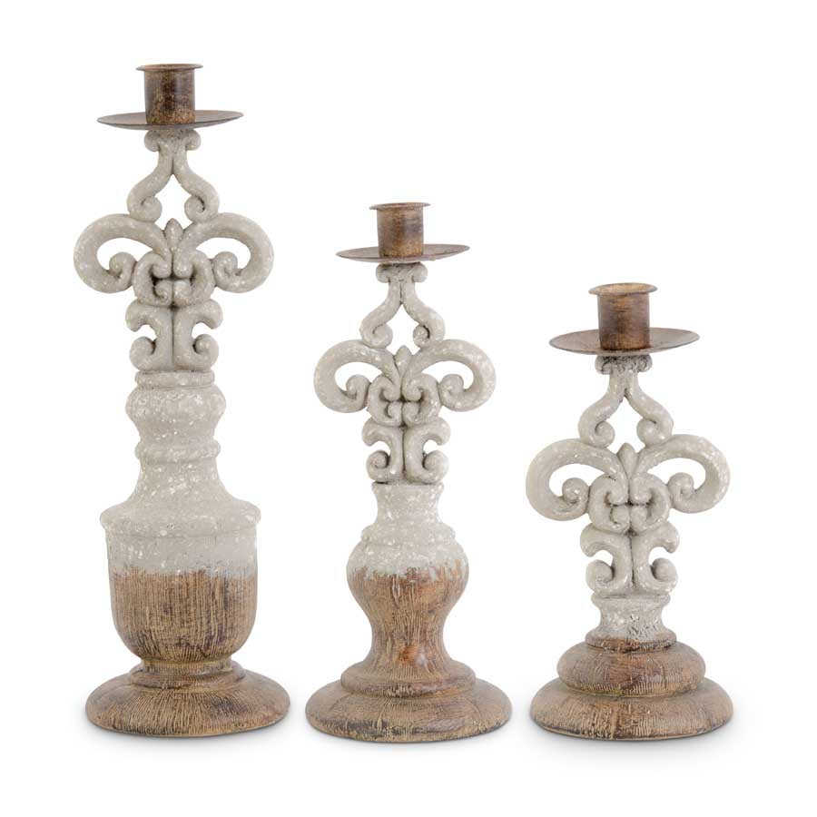 Set of 3 Gray Wash Taper Candleholders