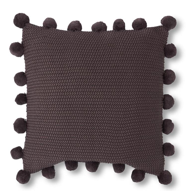 21" Grey Moss Stitch Knit Pillow w/Pompom Trim