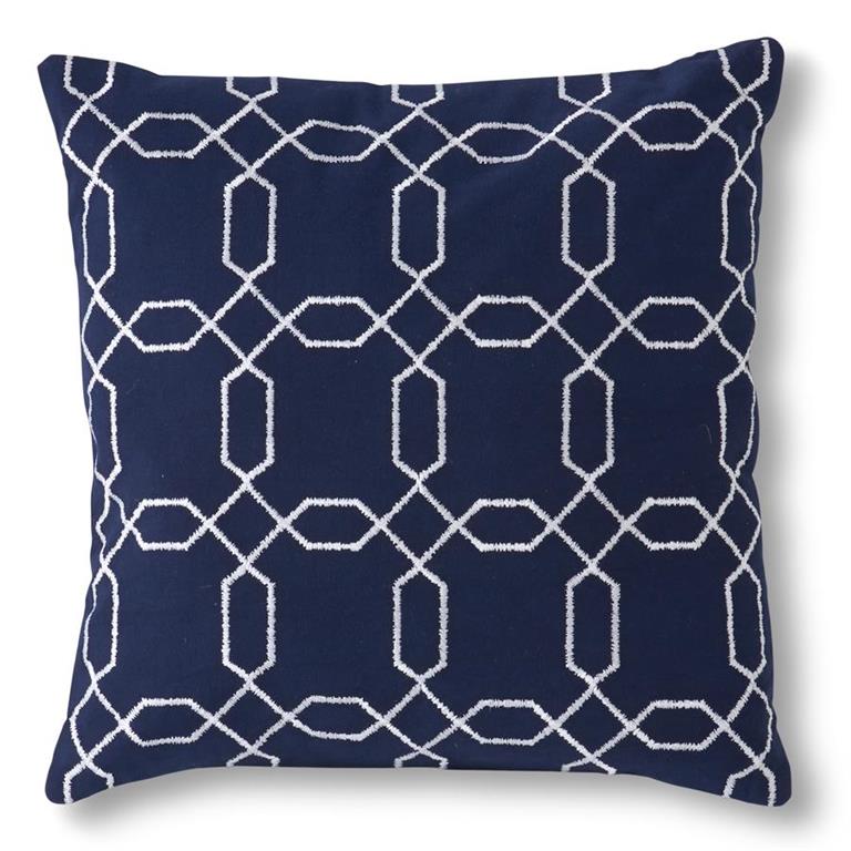 18" Square Cotton Navy Pillow w/ White Geometric Interlocking Circle
