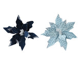 Blue Sparkling Poinsettias on Clips, Set of 6