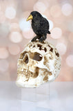 Resin Scroll Cut LED Skull w/Perched Crow