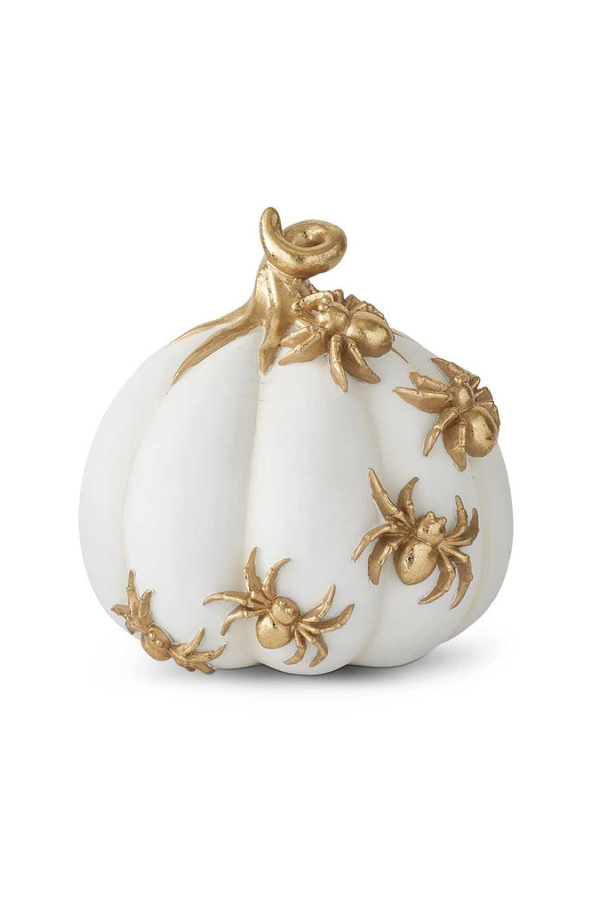 7" White Pumpkin with Gold Spiders