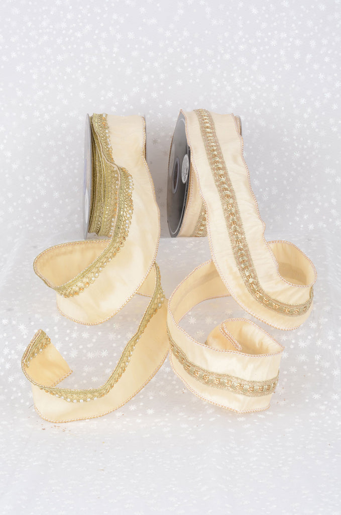2.5''W Luxury Pearl Wired Christmas Ribbon