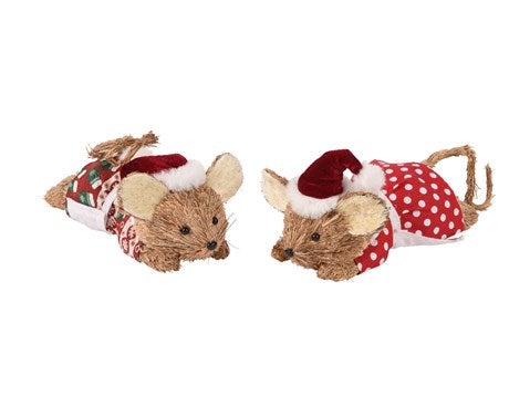 Mr and Mrs Claus Natural Grass Christmas Mice