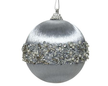 Silver Ornaments with Beaded Bands, Set of 12