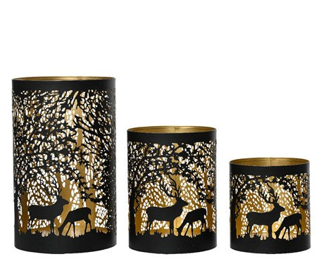 Set of 3 Black and Gold Reindeer Cutout Hurricanes