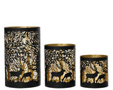 Set of 3 Black and Gold Reindeer Cutout Hurricanes