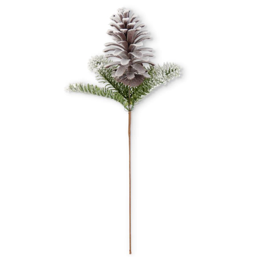 21 Inch Flocked Fir and Pinecone Stem, Set of 3