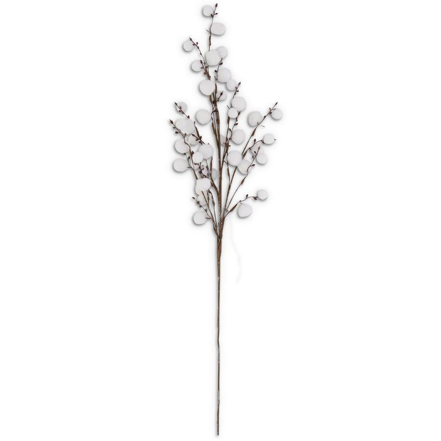 34 Inch Glittered White Mini Snowball Branch, Set of 2