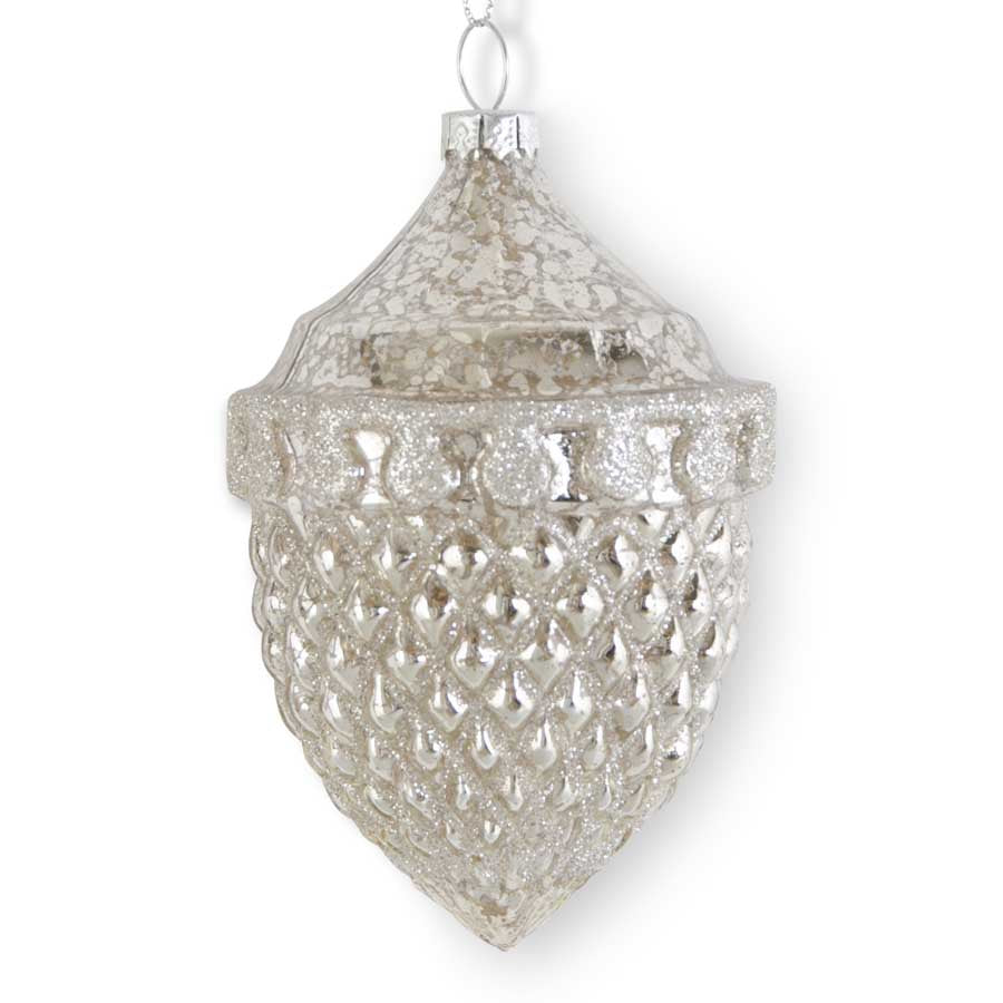 Glittered Silver Mercury Glass Acorn Shaped Ornaments, Set of 3