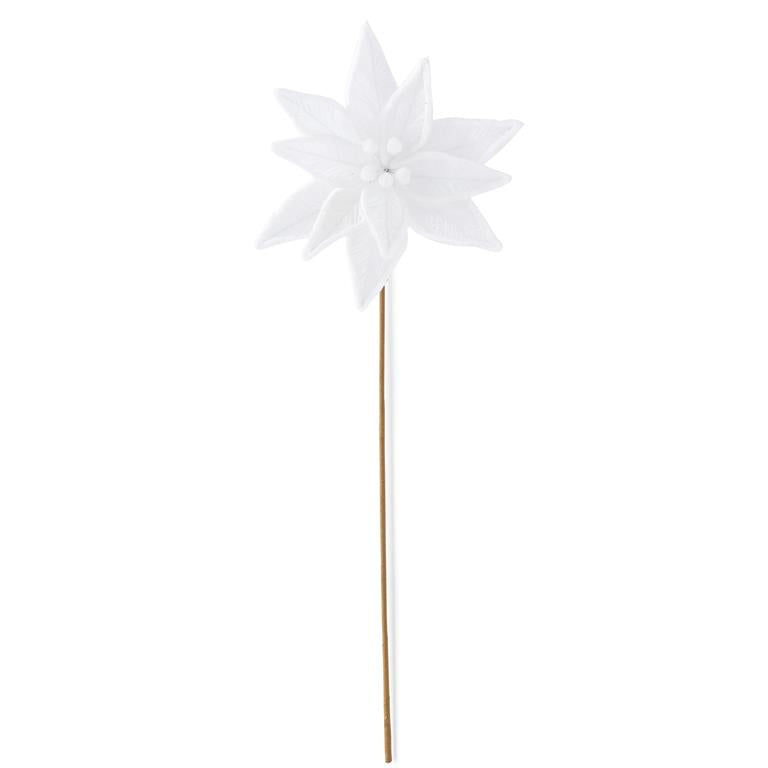 Faux fur Trim White Velvet Poinsettia, Set of 4