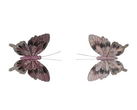 Pink Sparkling Butterflies on Clips, Set of 4