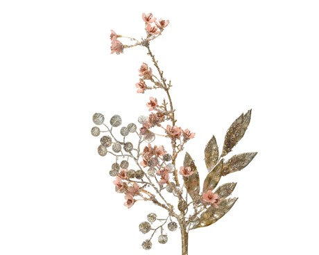 Delicate Pink Flower Sprays with Crystals, Set of 3