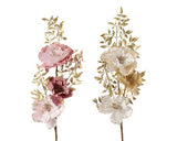 Grand Blooming Flower and Gold Leaf Pick, Choice of Color, Set of 2