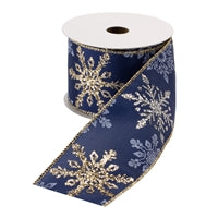 Blue and Gold Snowflakes Luxury Wired Ribbon